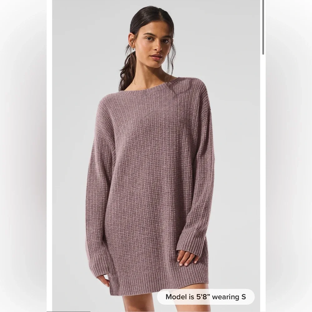 NWT ALO Yoga Cashmere Mushroom Heather Waffle Sweater Dress size Large